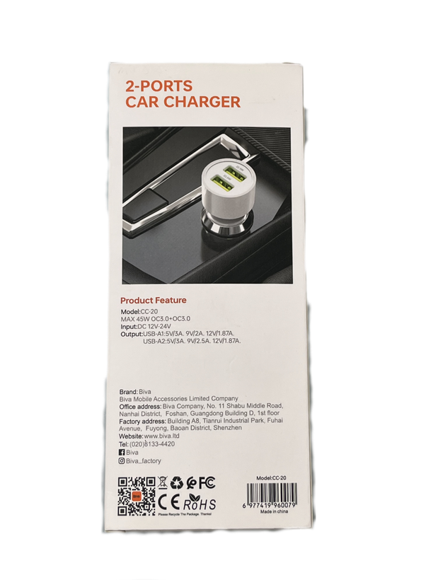 شارژر فندکی Biva_CC20_2port_45W